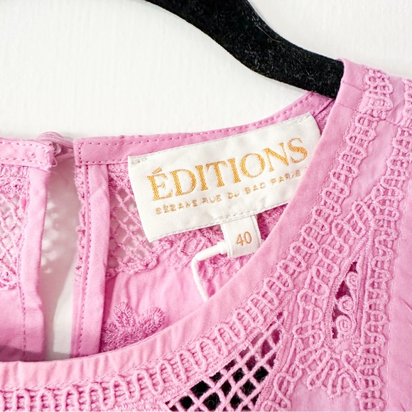 Sezane Uanna Top Lilac Organic Cotton Embroidered Size 40 US 8 NWT - Picture 5 of 11